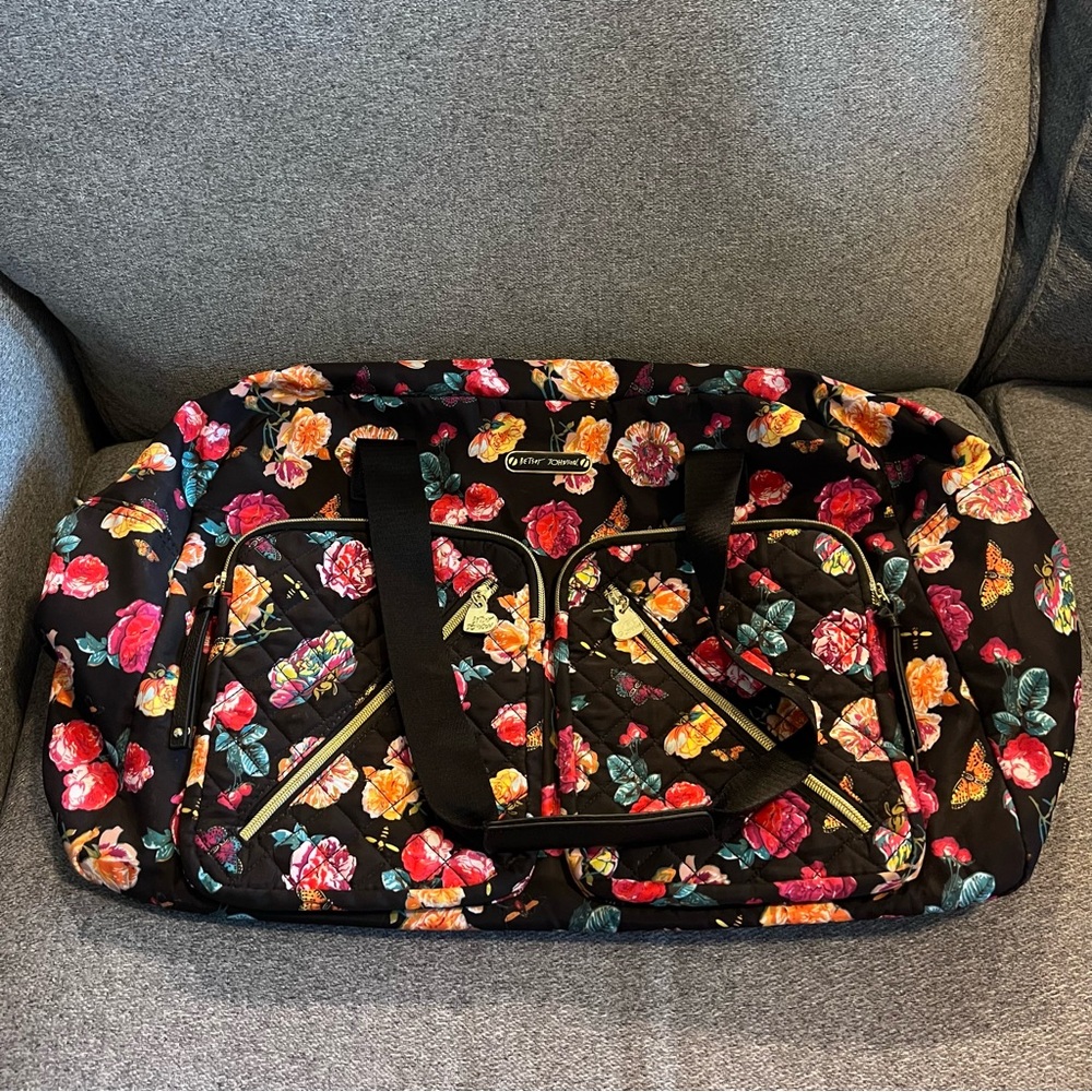 Betsey Johnson Reversible Cargo Weekender/Overnight Travel Duffel Bag